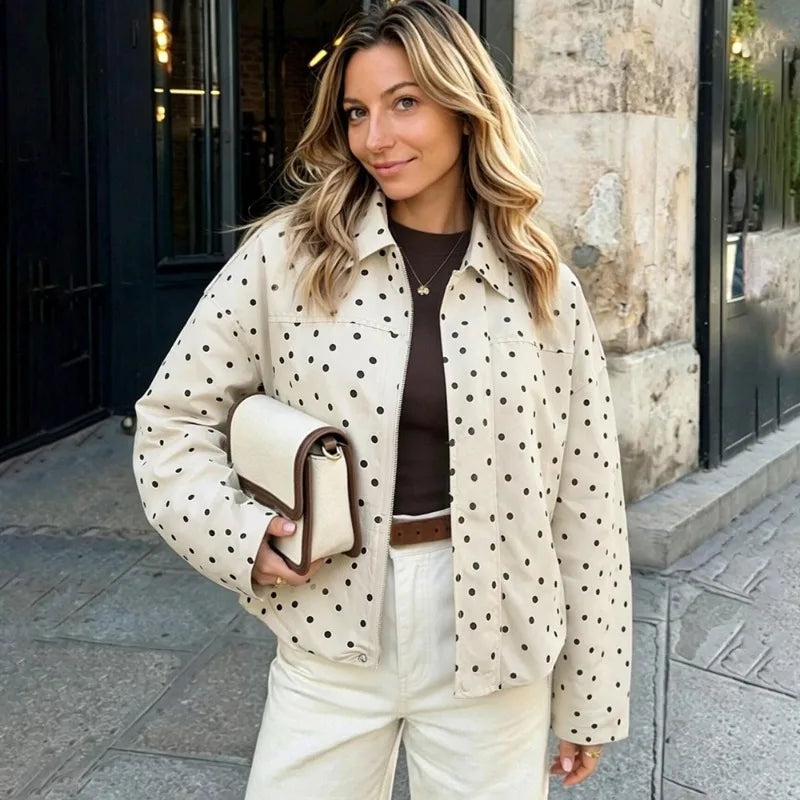 Polka dot turn-down collar jacket