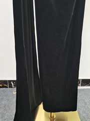 Strapless Boning Sheer Patchwork Slit Maxi Dress