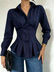 Ruched waist pleated peplum shirt in navy