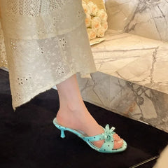 Polka Dot Bow Kitten Heel Mules