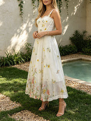Floral Print Square Neck Corset Dress