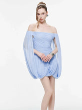Draped Off-Shoulder Mini Dress with flowing sleeves
