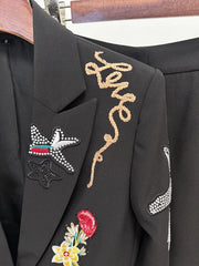 Black Beaded Embroidered Blazer and Trousers Suit