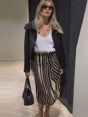 Zebra Print Stripe Midi Skirt