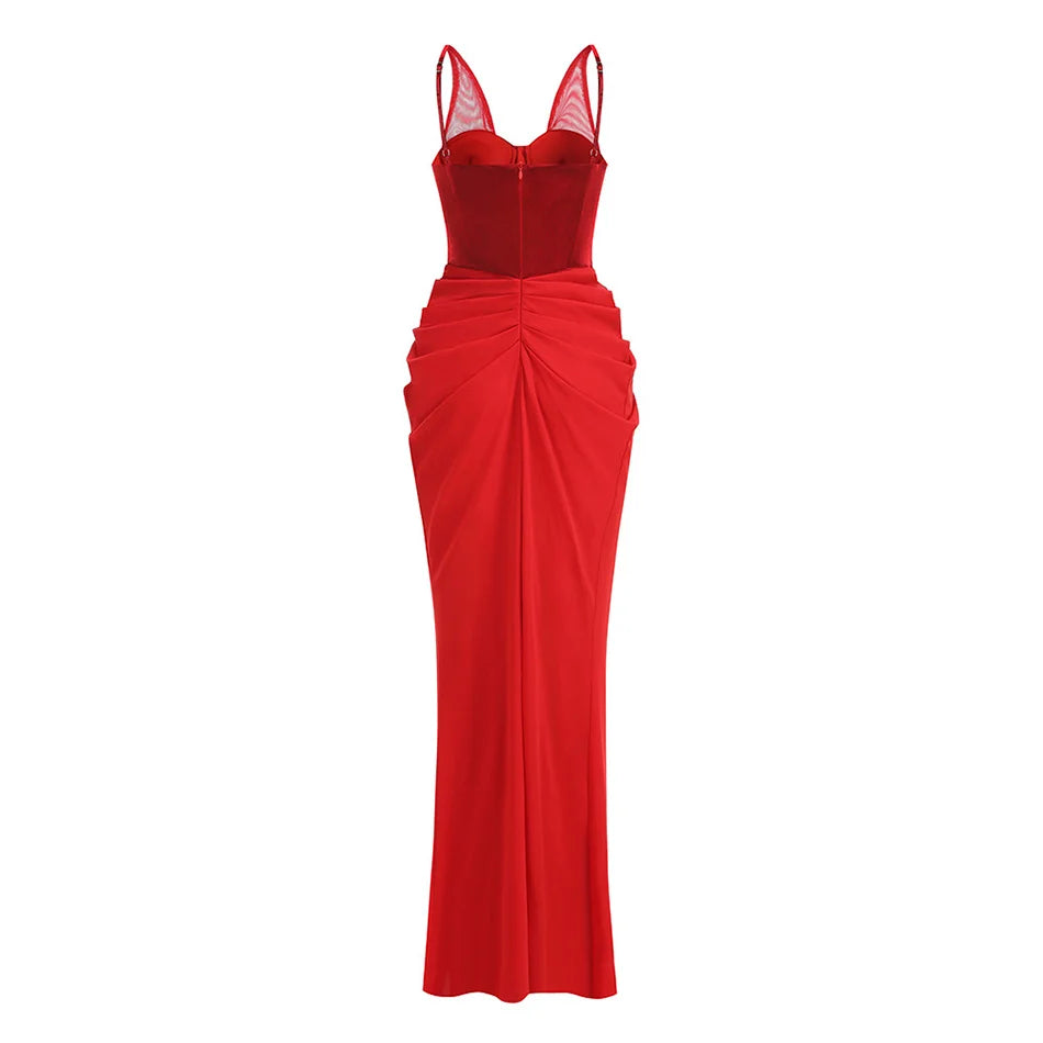 Red evening gown on a white background
