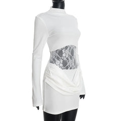 Lace Waist Bodycon Mini Dress with Sculpted Long Sleeves