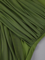 Olive Draped High Neck Long Sleeve Maxi Dress