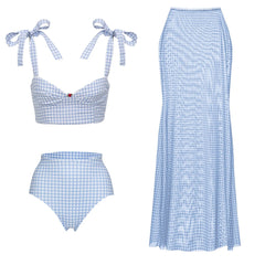 Gingham Bikini and Skirt Beachwear Set