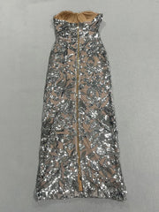 Strapless Sheath Sequined Leaf Applique Ankle-Length Dress