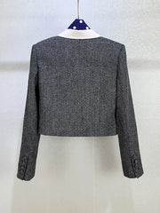 Grey Square-Collar Buttoned Top & A-Line Mini Skirt Set