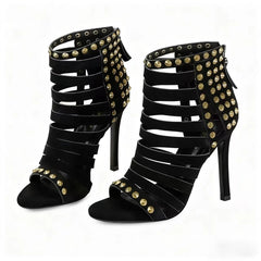 Studded strappy gladiator stiletto heels pair