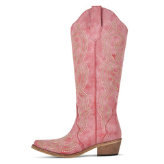 Knee High Embroidery Western Cowgirl Boots
