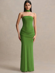 Strapless maxi dress with choker neck