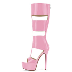 Patent Cutout Platform Stiletto Boots