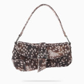Deer print saddle bag with buckle closure