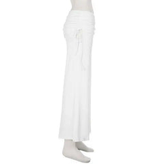 Solid Fold Over Waist Wide Leg Pants