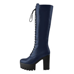 Platform Lace Up Round Toe Boots