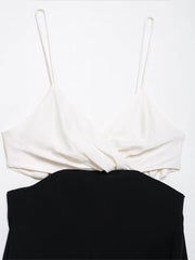 Sleeveless Black And White Patchwork Backless Maxi Dress