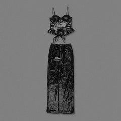 Sequin Corset Crop Top And Maxi Skirt Set