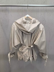 Belted Hooded Double Windbreaker Coat