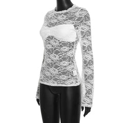Lace Flare Sleeve Sheer Long Sleeve Top
