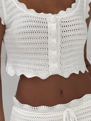 Scalloped Edge Knit Crop Top & Maxi Skirt Two-Piece Set
