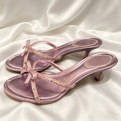 Crystal Bow Embellished Kitten Heel