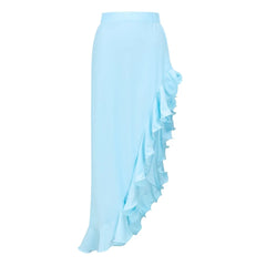 Blue Ruffled One Piece Swimsuit and Maxi Skirt Two Piece Set