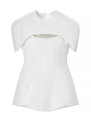 Solid Three Piece Square Collar Sleeveless Top with Shawl And Mesh Long Skirt Set