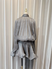 Pleated Draped Sleeve Ruffle Hem Mini Dress