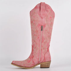 Knee High Embroidery Western Cowgirl Boots