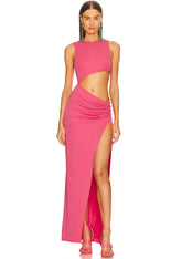 Cutout ruched slit maxi dress front view
