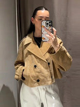 Person wearing a beige trench coat taking a mirror selfie.