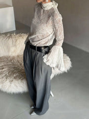 White Sheer Scarf Neck Frill Sleeve Top