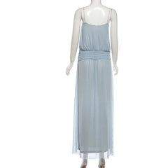 Spaghetti Strap Gathered Empire Waist Maxi Dress with Thigh-High Slit