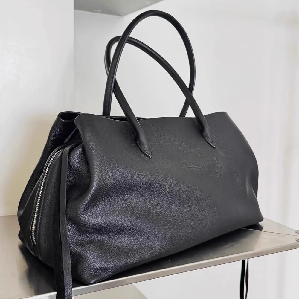 top-handle leather handbag in neutral & black