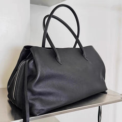 top-handle leather handbag in neutral & black