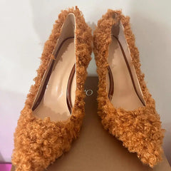 Faux Fur Pointed Toe Stiletto Heels