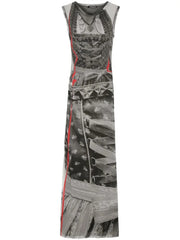 Sheer Kitty Print Sleeveless Maxi Dress