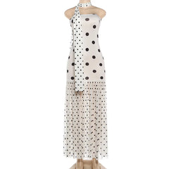 Polka Dot Scarf Ribbon Backless Maxi Dress