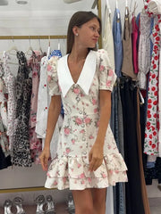 Puff Sleeve Ruffled Collar Mini Dress