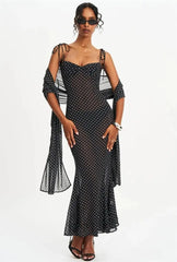 Polka Dot Spaghetti Strap Sweetheart Neck Maxi Dress