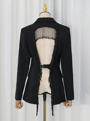 White Crystal Double Button Lapel Collar Blazer