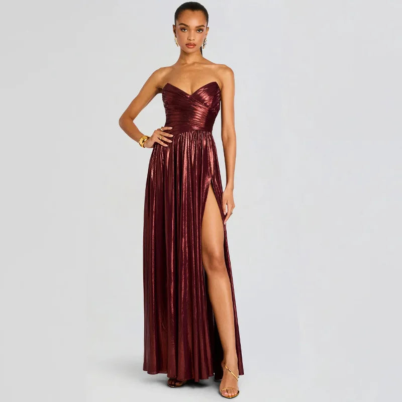 Plunging neckline slit maxi dress front view
