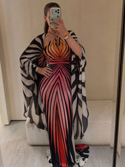 Patchwork halter neck batwing sleeve dress