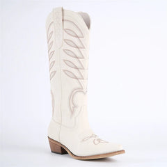 Pointed Toe Embroidery Knee High Cowgirl Boots