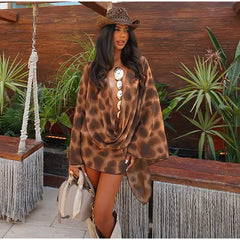 Leopard Cowl Collar Digital Print Mini Dress – Beach Vacation