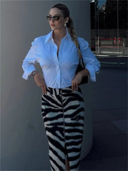 Zebra Print Faux Fur Midi Skirt