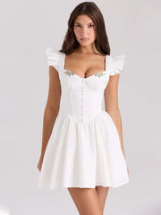 Embroidery Ruffle Strap A-line Mini Dress
