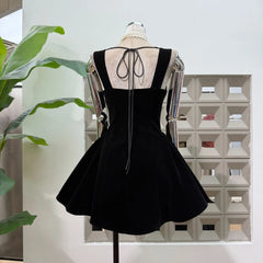 Square-Neck Rhinestone Fit & Flare Mini Dress